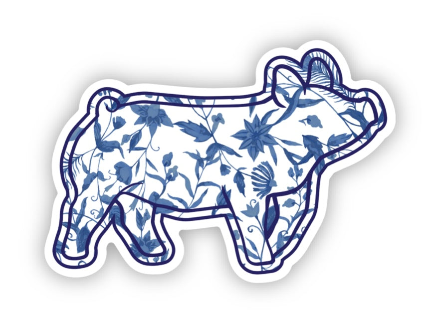 Sticker - Blue Floral Pig