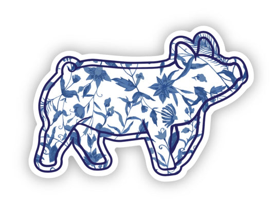 Sticker - Blue Floral Pig